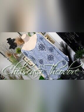 Chelsea & Theodore Crochet Sleeve Blouse Top LG